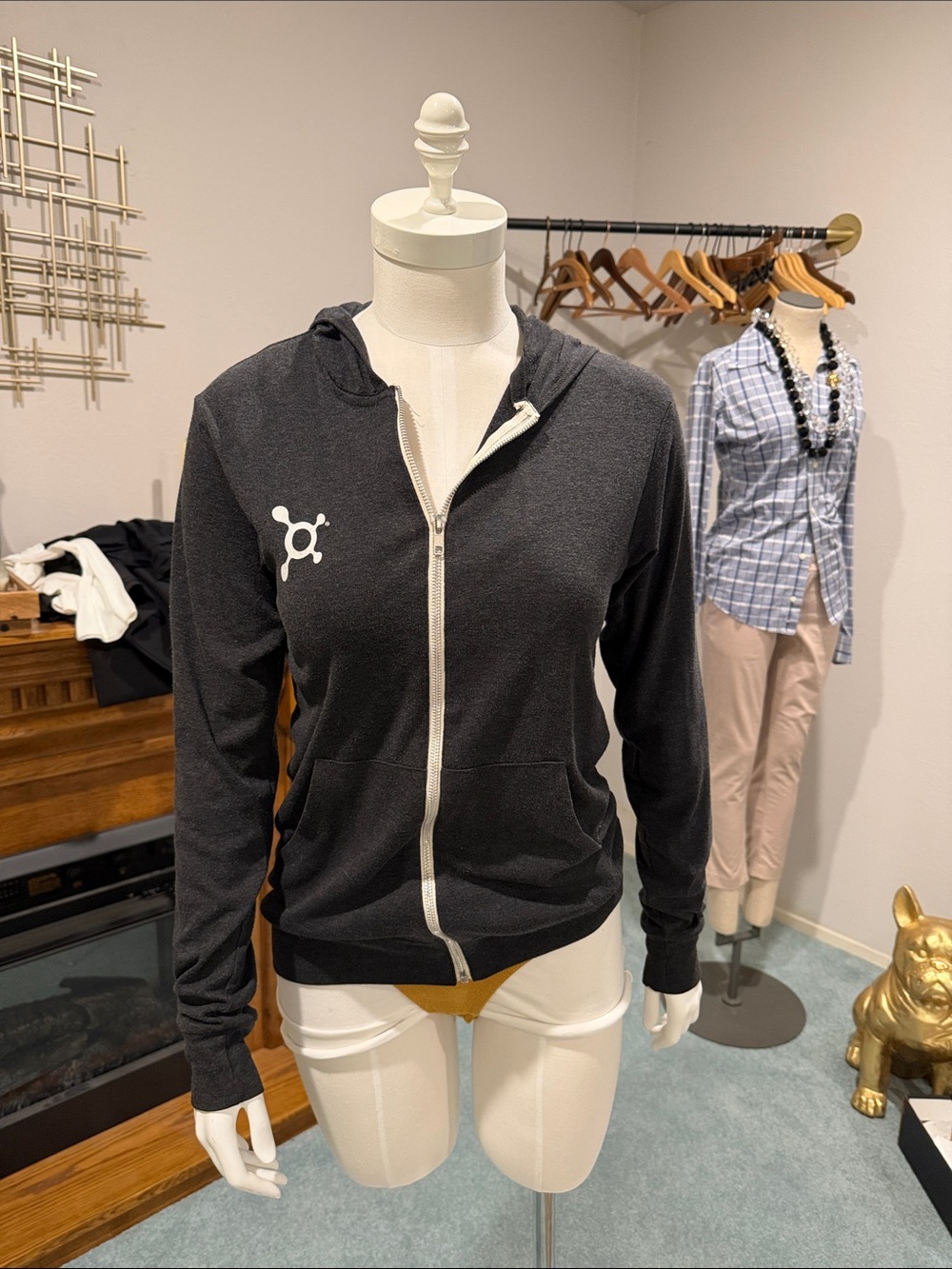 Orangetheory Charcoal Zip Hoodie with White Logo - lightweight size M